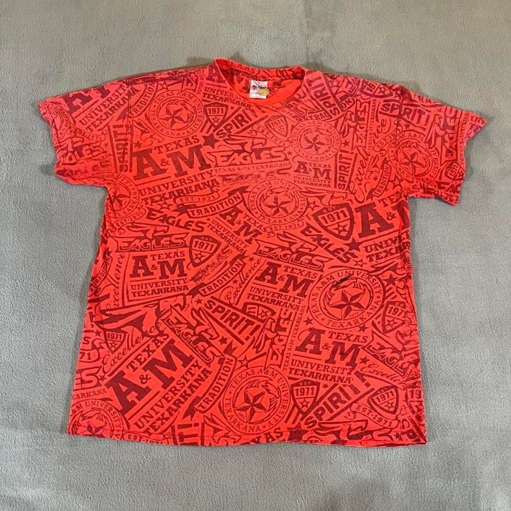 Y2K All over Texas A&M University Texarkana Eagles Graphic Print T-Shirt Red